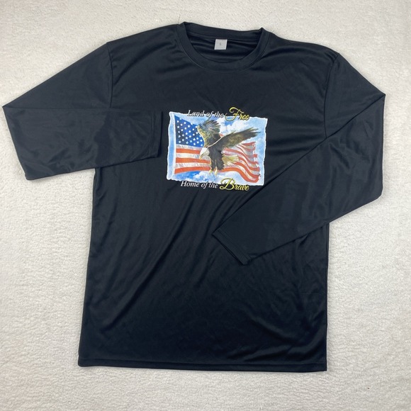 NEW Land of the Free Home of the Brave Mens T Shirt Large Black Long Sleeve NWOT - Picture 2 of 11